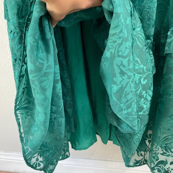 NEW Anthropologie Womens Plus 2X  Marais Satin Maxi Dress Burnout Tiered Green - Picture 14 of 15